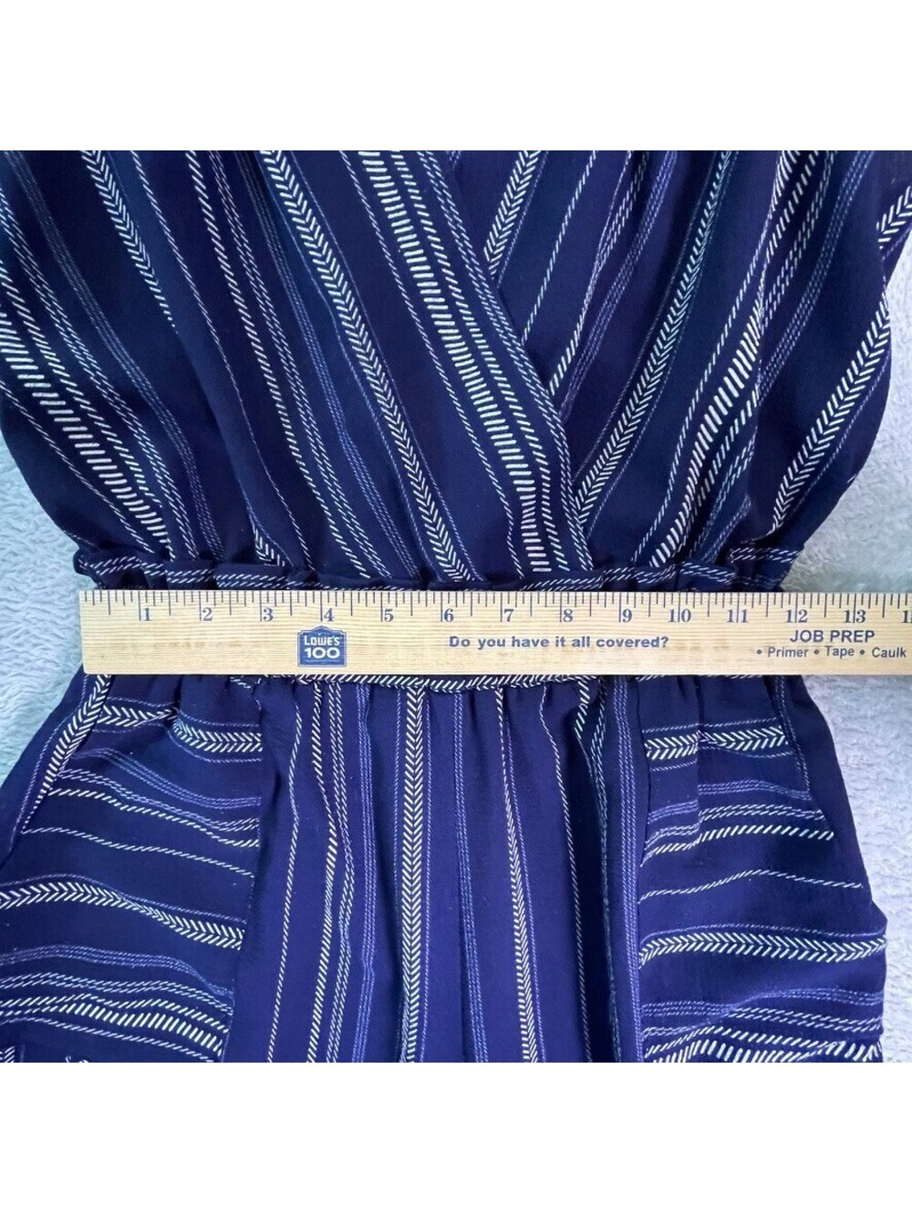 Monteau Los Angeles Jumpsuit Womens M Blue Striped Wide Leg Surplice Pockets - Picture 6 of 11